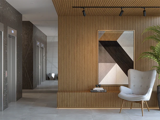 Painel ripado em ambiente